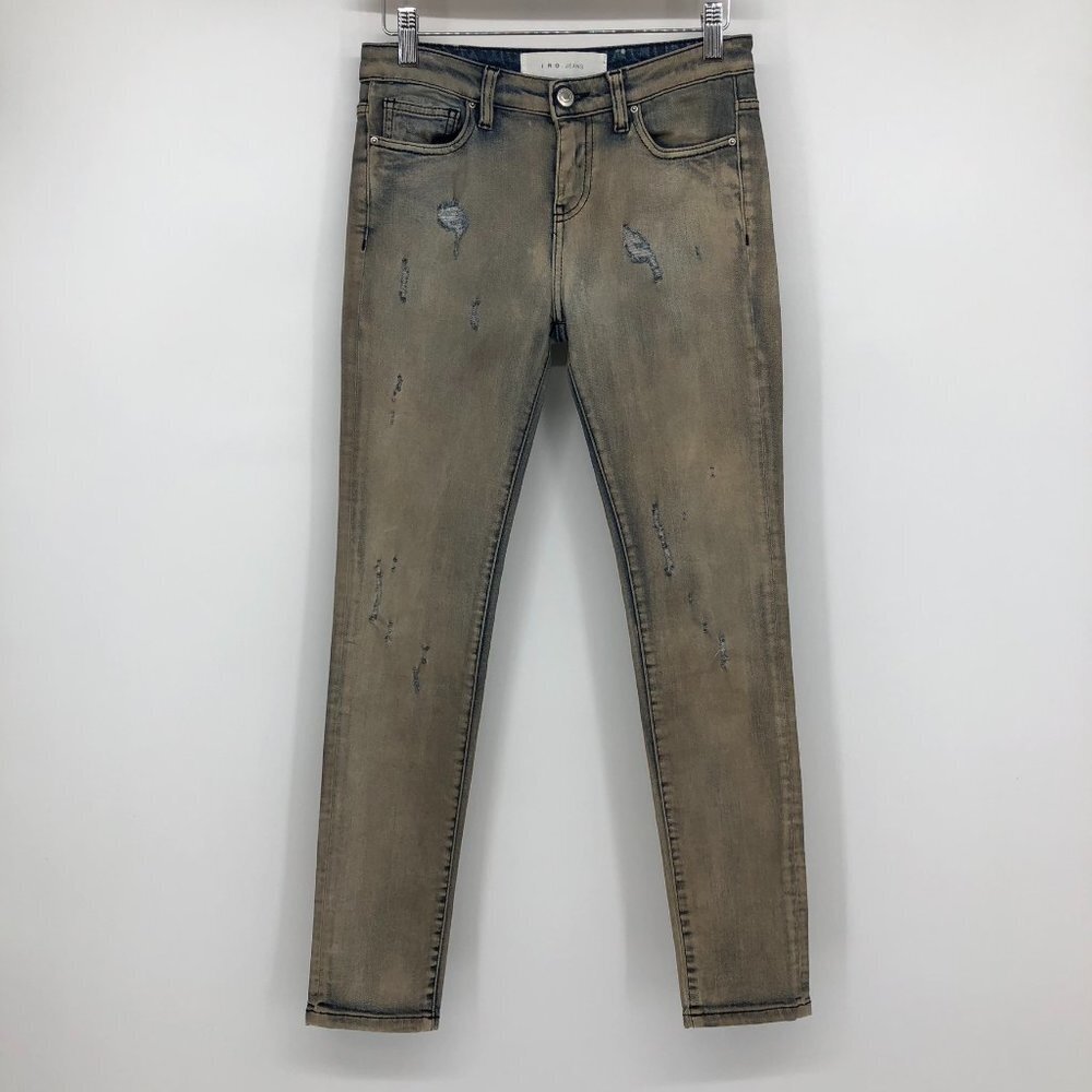 IRO Tan Distressed Mid-Rose Skinny Jeans in faded Blue  and brown mix size 25 - Picture 16 of 16